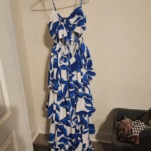 Fashion Nova Blue and White Patterned Dress